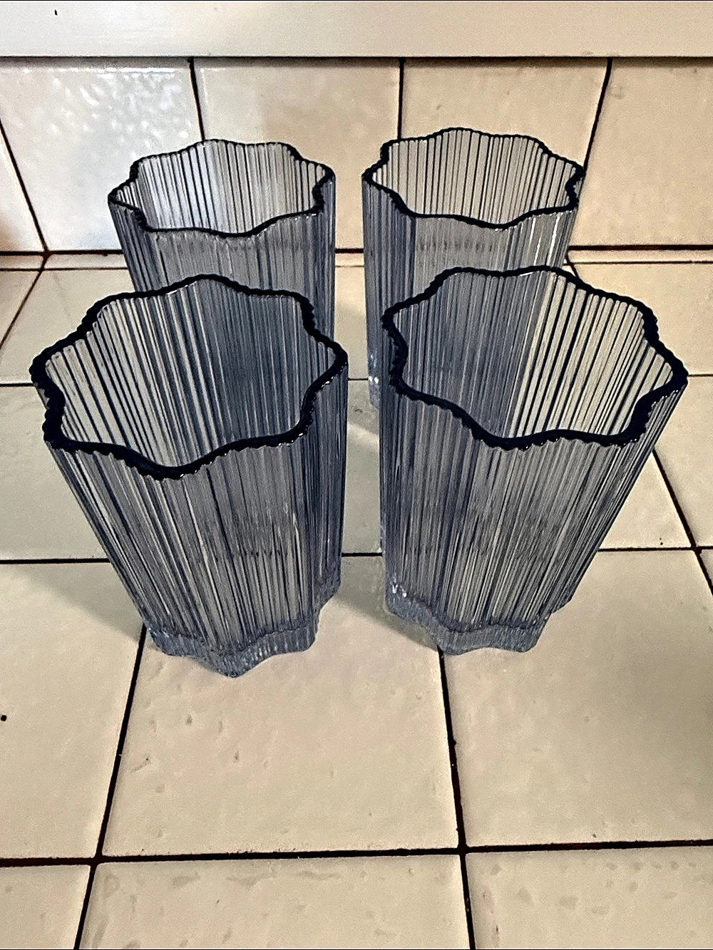 Glass House Cobalt Blue Ribbed Glasses – Set of 4- like New